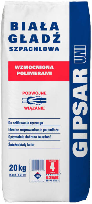 GIPSAR UNI - wzmocniony polimerami - biała gładź szpachlowa 20kg