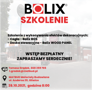 Zaproszenie na szkolenie z produktów firmy BOLIX